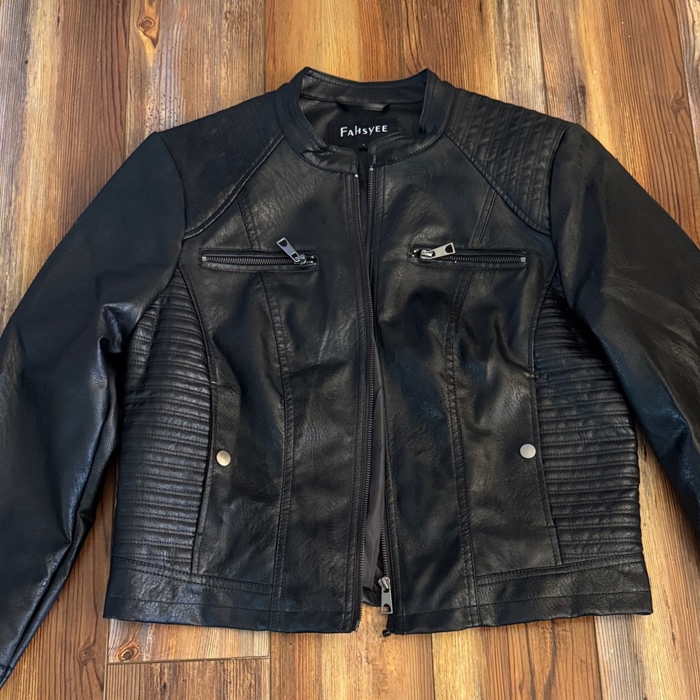 Black Faux Leather Jacket size L